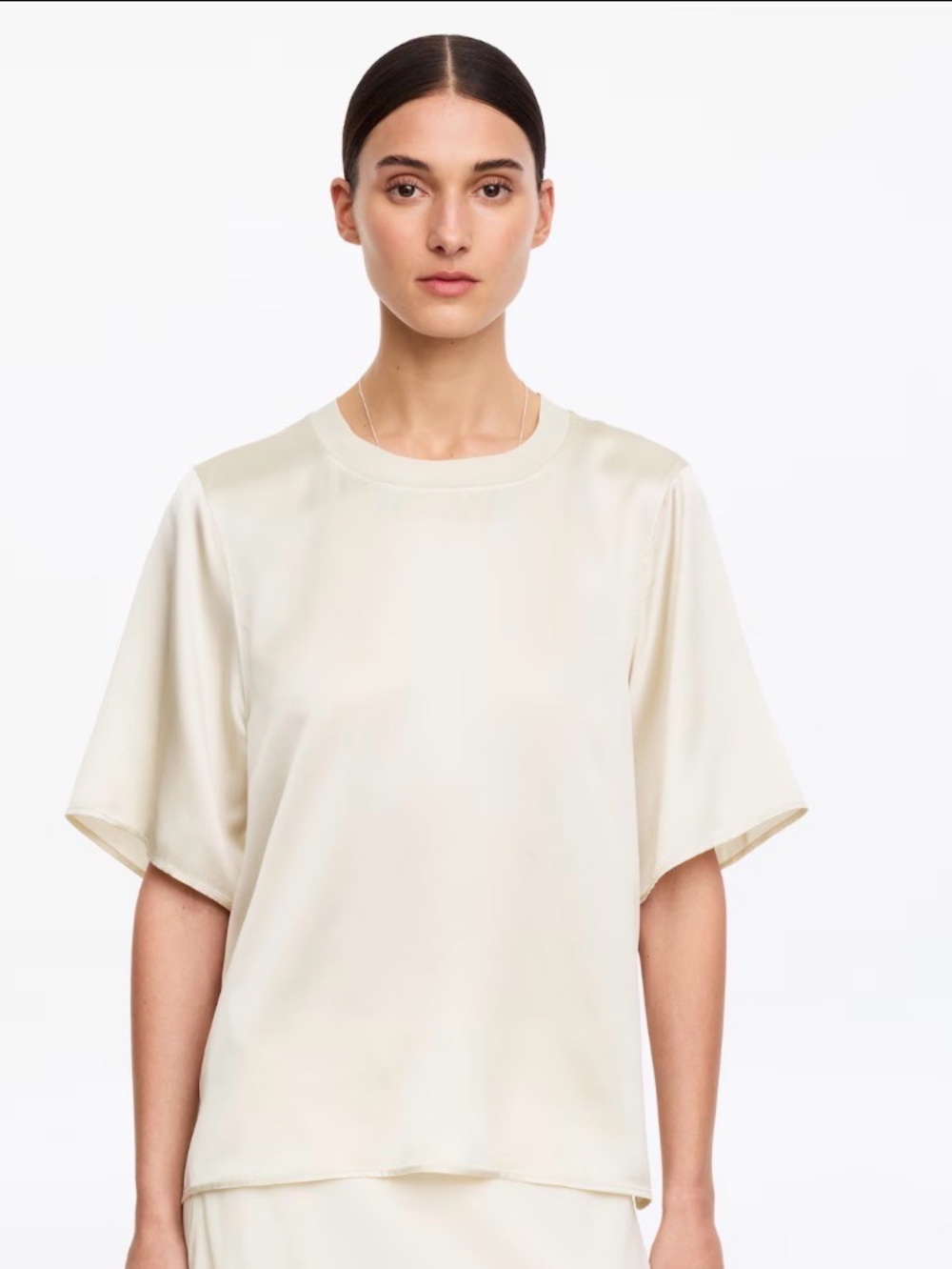 ARKET satin top Eur 42 / M ivory boxy fluted sleeves dressy